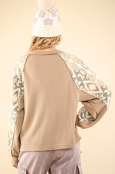 VERY J Women's Stylish Round Neck Knit Top - Printed Long Sleeve, Cozy Comfort